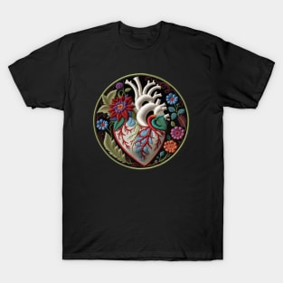 Botanical White Heart Embroidered Patch T-Shirt